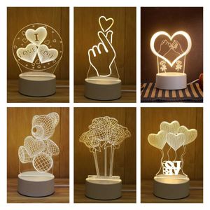 Veilleuses Romantique Amour 3D LED Lampe De Chevet USB Veilleuse Acrylique Bureau Lampe De Table Salon Chambre Décoration Saint Valentin Cadeau P230331