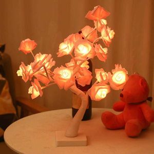 Nachtlichten Rose Flower Lamp Realistisch uitziende zachte verlichting Romantisch bed LED LED LICHT Deskop Rose Bloem Tree Gift Home Supplies P230325