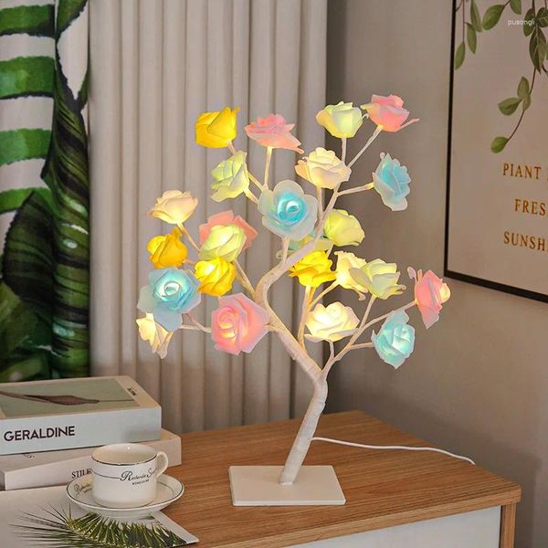 Lumières de nuit Rose Tree Lampe USB Fleur légère à LED pour décoration de maison Fêtes d'extérieur Mariages Cadeau