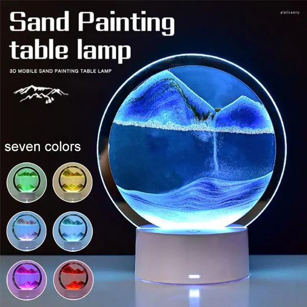 Veilleuses rondes sables mouvants peinture verre artisanat cadeau créatif décoration de la maison 3D stéréo Art sablier lampe de Table