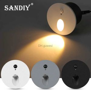 Luces nocturnas SANDIY Luz de escalera LED Lámpara con sensor de movimiento Luces nocturnas redondas empotradas con caja de 60 mm para escalón Balcón Armario de cocina YQ240207