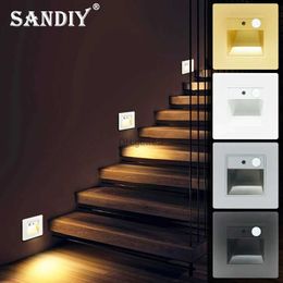 Nachtverlichting SANDIY Sensor Traplamp Inbouw Nachtlampje Gang Stap Verlichtingsarmatuur Bewegingsdetectie Binnenverlichting met doos 2W YQ240207