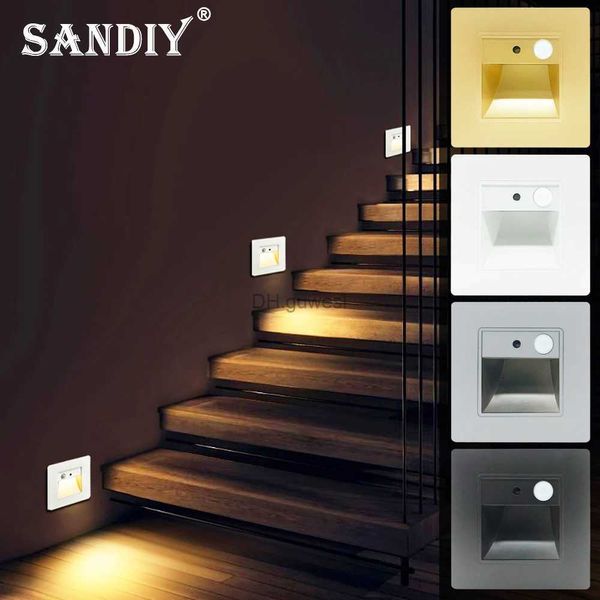 Veilleuses SANDIY capteur escaliers lampe encastré veilleuse couloir étape luminaire mouvement détecter lumière intérieure avec boîte 2W YQ240207