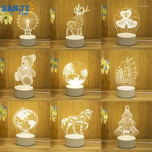 Nachtverlichting Sanjicook 3D Lamp Acryl LED Dinosaur -beer Herten Love Light voor bruiloft Kerst verjaardagsfeestje Decoratie