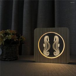 Nachtlichten Sea Horse 3D USB LED ARYLIC ABS LAMP TAFEL LICHT SCHAKELING Regel snijwerk voor kinderkamerdecoratie Drop