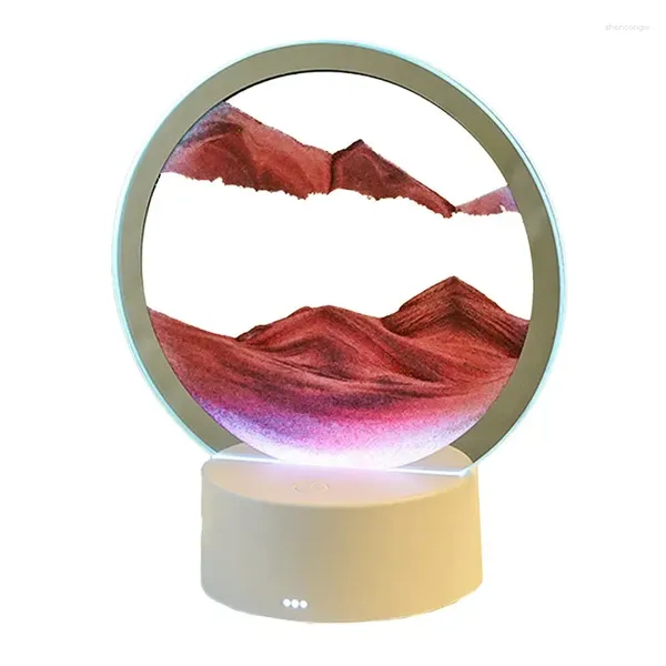 Luces nocturnas Mar Regalos en movimiento Lámpara de decoración Arte profundo para el hogar Paisaje de arena Mesa de reloj de arena Lava Arena giratoria 360 °