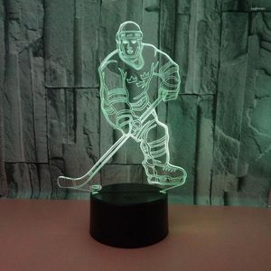 Sensor de luces nocturnas, luz Led 3d, interruptor táctil remoto, jugador de Hockey, lámpara acrílica Usb colorida, escritorio deportivo, decoración de Navidad