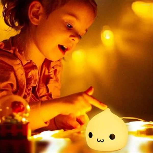 Veilleuses Silicone 7 couleurs lumière LED goutte d'eau chambre décor lampe de chevet cadeau pour petite amie veilleuse jouets enfants bébé marchandises