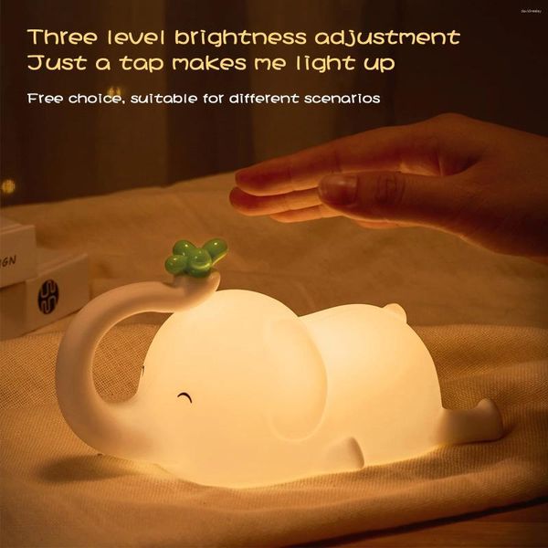 Lautres de nuit Silicone Elephant Desk Lampe 3-Gear Dimmable 1200mAh Animal Pat Light Timing Fonction Éclairage Éclairage pour chambre de bureau