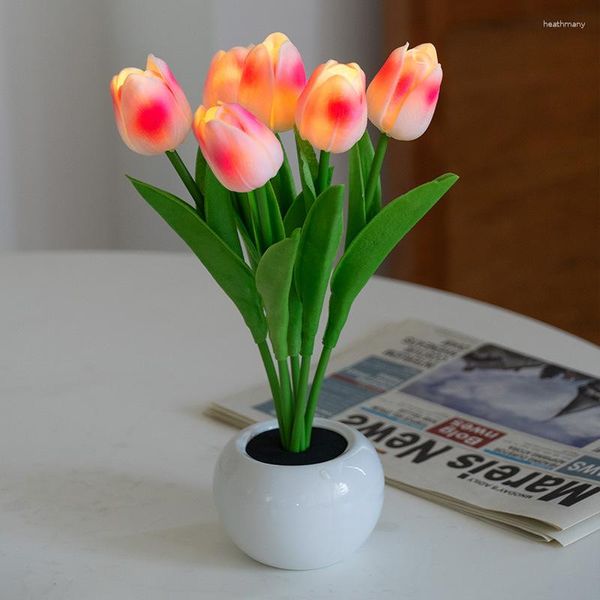 Veilleuses Simulation Tulipe Lumière Bouquet Chambre Chevet Dortoir Décoration Ambiance Lampe LED Table Fille Cadeau