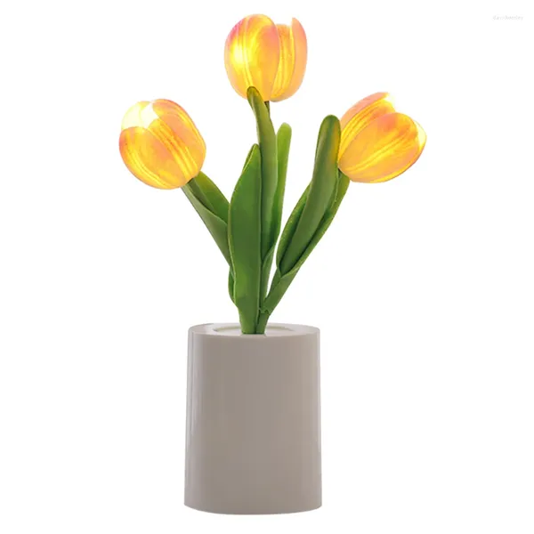 Luces nocturnas simulación tulipán lámpara de mesa romántica rosa con pilas flor dormitorio luz decoración del hogar