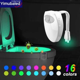 Luces nocturnas Sensor de movimiento PIR inteligente Asiento de inodoro Luz nocturna USB Recargable Baño LED Luz de inodoro 16/8 colores Luz de fondo de WC impermeable P230331