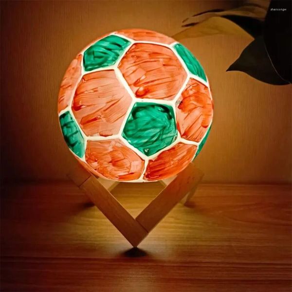 Luces nocturnas, lámpara de fútbol, mesa, luz LED regulable, batería, Base de madera maciza, iluminación de ambiente cálido para mesita de noche, dormitorio, estudio, regalo para niños