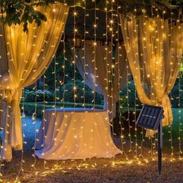 Nachtlichten Solar Lamp LED String Outdoor 3x3M 300 LED Fairy Curtain voor Window Christmas Party Garden Garland Holiday Lighting