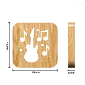 Veilleuses En Bois Massif Guitare Note De Musique Lumière Découpée Lampe Blanche Chaude Avec Interrupteur Marche / Arrêt Et Câble USB Pour La Décoration De Table