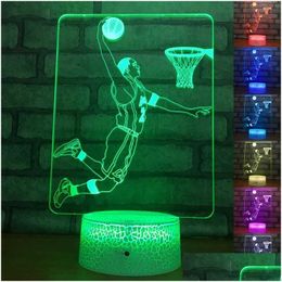 Luces nocturnas Serie deportiva Luz de noche para niños Regalos Bebé Slee Iluminación Jugador de baloncesto 3D Lámpara de mesa LED Luces nocturnas Bailarines D Otib1