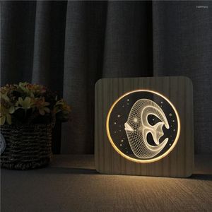 Nachtlichten Squid Fish 3d Led Arylic houten lamp tafel lichtschakelaar regeling voor vrienden verjaardagscadeau drop