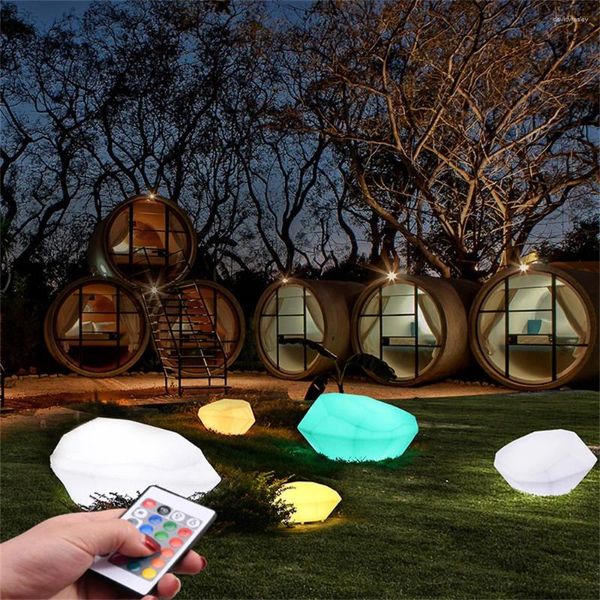 Luces nocturnas con forma de piedra, luz de paisaje USB Chagre, lámpara luminosa para exteriores, decoración de jardín RGB impermeable con iluminación remota para patio de césped