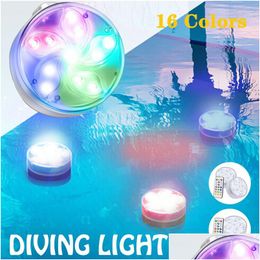 Luces nocturnas sumergibles Ip68 Lámpara de piscina LED impermeable Control remoto con ventosa Ducha magnética Bañera Luz Acuario Estanque S Dhcen