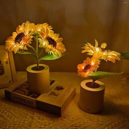 Veilleuses Tournesols Fleurs Artificielles LED USB Rechargeable Lumière Art Artisanat Lampe Éclairage Ornement Cadeaux Pour La Maison