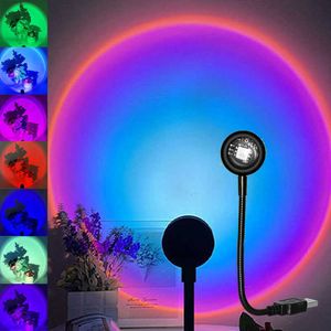 Veilleuses Coucher De Soleil Projecteur Lampe Usb Tiktok Atmosphère Lampe Romantique Led Veilleuse Pour Chambre Café Magasin En Direct Décoration Murale P230331