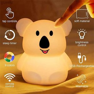 Luces nocturnas Super lindo Koala Lámpara agradable para la piel Regalo Bebé Lámpara de lactancia Dormitorio Entrada de noche Dormitorio Kawai Decoración colorida tonta YQ240112