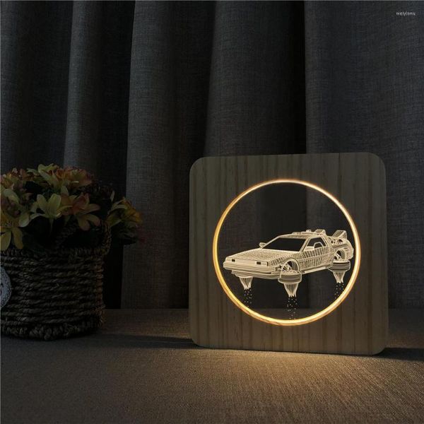 Veilleuses Super Wheels Car 3D LED Arylic Lampe en bois Lampe de table Commutateur Contrôle Sculpture pour chambre d'enfant Décorer Dropship