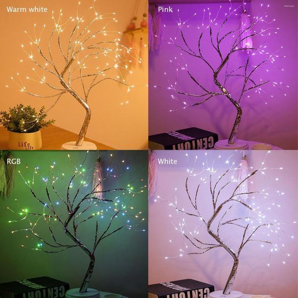 Veilleuses de table Bonsai Tree Light USB ou lampe à fil de cuivre 108 LED à piles