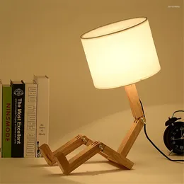 Veilleuses Thrisdar E27 lampe de table robot déformable nordique avec abat-jour en tissu chambre créative chevet bureau en bois lampe de lecture