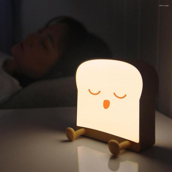 Luces nocturnas para pan tostado, Sensor LED, soporte para teléfono móvil recargable por USB, lámpara de decoración de escritorio para dormitorio de silicona con dibujos animados, regalos