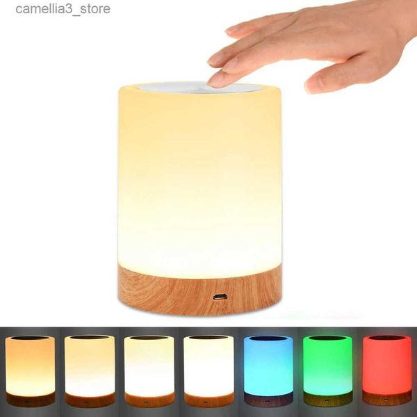 Veilleuses Lampe Tactile LED Veilleuse pour Chambres Salon Table Portable Lampes de Chevet Rechargeable Blanc Chaud RVB Lumière pour Enfants Cadeau Q231114