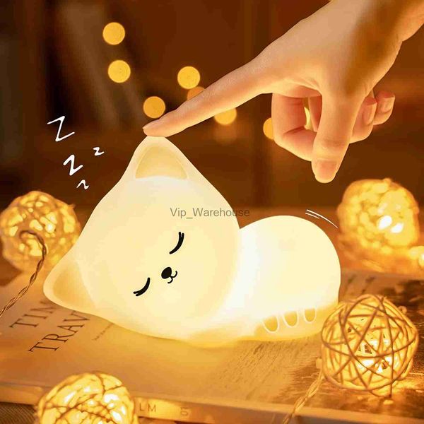 Luces nocturnas Touch LED Cat Night Light para niños Niños USB Recargable Silicona Nightligh Niño Cat Lámpara para regalo de cumpleaños de Navidad YQ231009