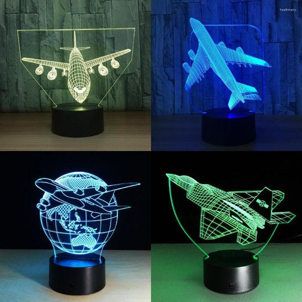 Veilleuses tactiles télécommande avion 3D lumière LED lampe de Table illusion d'optique ampoule 7 couleurs changeant d'humeur USB