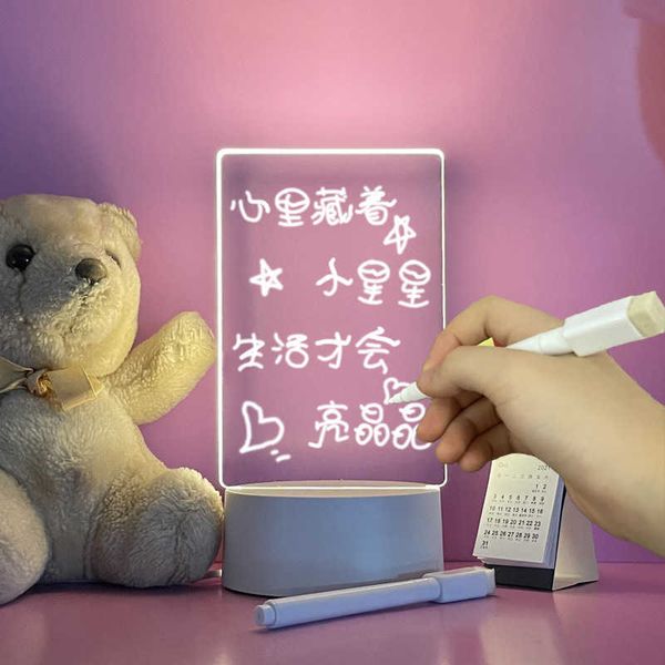 Veilleuses Transparent Lumineux Acrylique Note Board Effaçable Écrire Message Board LED Lampe De Table Ins Creative Desktop Veilleuse Mémo Invite P230325