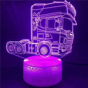 Veilleuses Tête de Camion 3D Illusion Lampe Acrylique Led Veilleuse Chambre Décoration Veilleuse 16 Couleur Contrôle À Distance Cadeau Enfants Enfant YQ231204