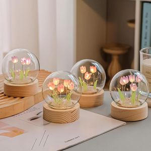 Veilleuses Tulipe Décorative Lumière Ornements Mini Paysage Artisanat Produit Fini Cadeaux De Vacances Décor À La Maison Pour La Fête Du Festival