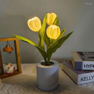 Veilleuses Tulipe LED Lampe De Table De Chevet Simulation Fleur Chambre Décoration Intérieure Bouquet Ambiance Romantique Cadeau Pour Chambre