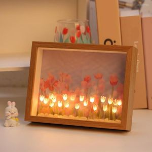 Bolsa de Material de adorno de tulipán con luces nocturnas, marco de imagen eterno hecho a mano, flor, decoración del hogar, luz cálida, regalo de cumpleaños para dormir