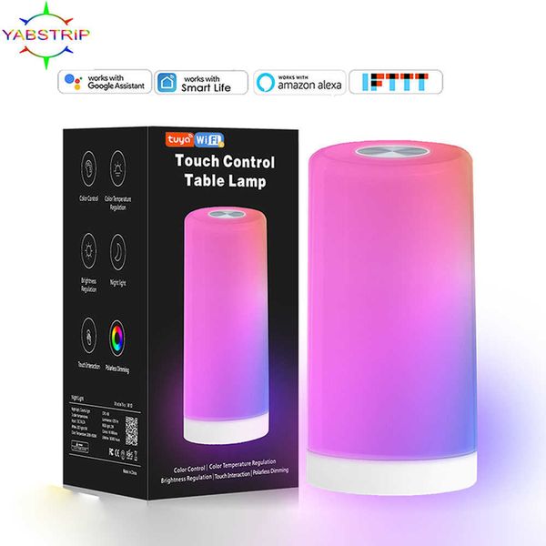 Veilleuses TuYa WiFi LED veilleuse RGB tactile lampes de bureau à intensité variable pour lampes de Table de chevet 5V USB lampe de nuit d'ambiance Rechargeable P230325