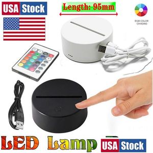 Nachtverlichting VS Voorraad Rgb Led-verlichting 3D Touch-schakelaar Lampvoet voor illusie 4 mm acryllichtpaneel 2A-batterij of DC5V USB-aangedreven Dr Dhnte