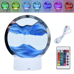 Nachtlichten USB 3D Sandglass Atmosfeer Lamp Touch Touching Sand Painting Light Remote Regeling RGB Kleurrijk kerstcadeau Holiday Feest