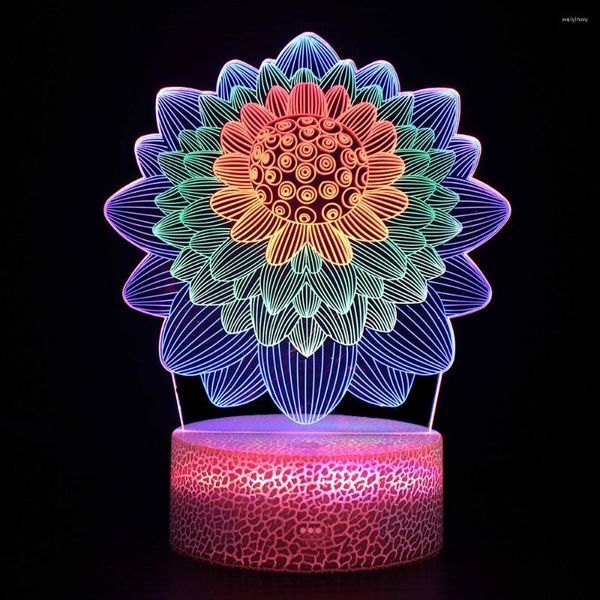 Veilleuses USB Acrylique Fleur Lampe De Table 3D LED 3 Couleur Lotus Veilleuse Pour La Maison Salon Décoration Cadeaux Créatifs