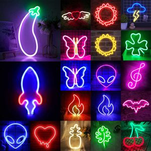 Nachtlichten USB/batterij aangedreven LED neon bord nachtlicht bruiloft muur hanglampen bar feest kinderen slaapkamer kunstdecoratie kerstcadeau p230331