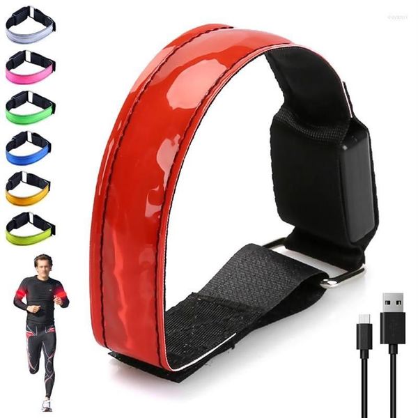 Luces nocturnas Carga USB LED Luminoso Brazalete para correr Pulsera Cinturón de seguridad reflectante Brazalete para deportes al aire libre Band2757