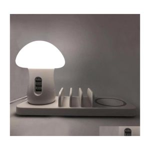 Estación de carga USB de luces nocturnas para dispositivos mtiple Organizador de muelle rápido con 3 puertos y 1 Qi Pad inalámbrica Drop Night Light Entrega OTE1A