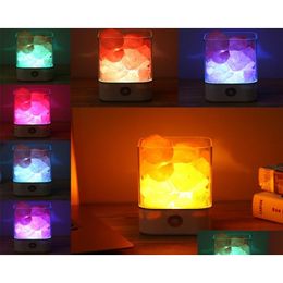 Nachtverlichting USB-kristallicht Natuurlijke Himalaya-zoutlamp Luchtreiniger Mood Creator Indoor Warme tafel Slaapkamer Lava Led-lamp6552666 Dhipy