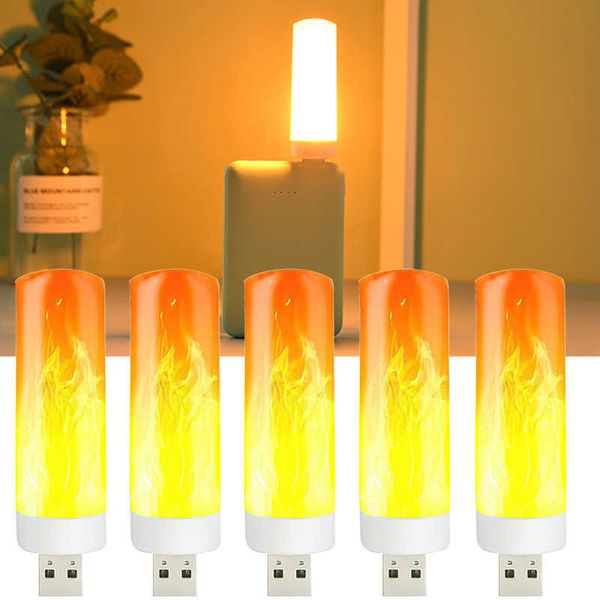 Veilleuses USB Flamme Lampe Ordinateur Banque D'alimentation Scintillement LED Lumière Portable Rétro Ambiance Intérieure Éclairage Lampe Chambre Veilleuse P230331