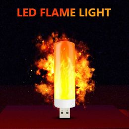 Veilleuses USB LED Ambiance Lumière Flamme Clignotant Bougie Lumières Livre Lampe Pour Power Bank Camping Éclairage Allume-cigare Effet Lumière P230331