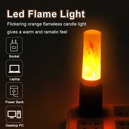 Luces nocturnas USB LED llama intermitente luces de vela 5V atmósfera luz lámpara de libro para dormitorio camping iluminación LED efecto llama lámpara de luz de fuego P230331