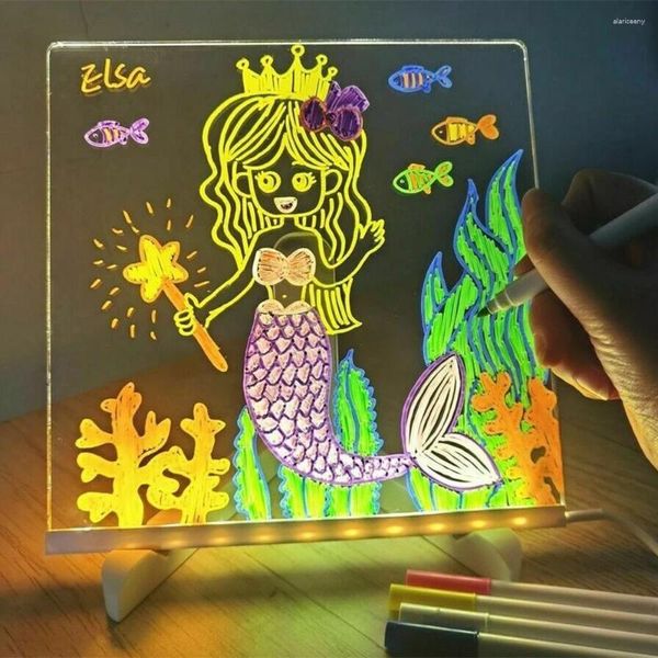 Veilleuses USB LED lumière acrylique Message Note Board lampe avec support effaçable enfants dessin enfants cadeaux chambre